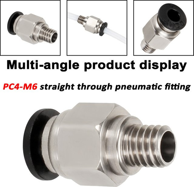 Sprout Labs PC4-M6 männlicher gerader pneumatischer PTFE-Schlauch Anschluss für 3D-Drucker in Silber - Bild 1