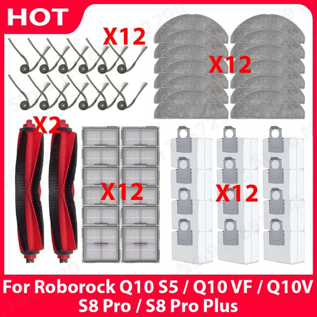 Roborock Zubehör-Set mit Hauptbürste, Seitenbürsten, Filtern, Wischmopps und Staubbeuteln, kompatibel mit Roborock Q10 S5, Q10 VF, Q10V und S8 Pro, S8 Pro Plus, Multicolor - Bild 1