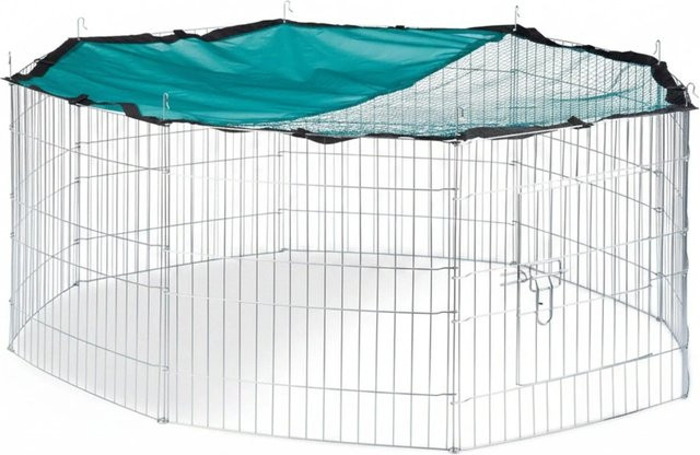 Relaxdays Freilaufgehege aus Stahl in Silber mit Netzabdeckung, Höhe: 55 cm, Durchmesser: 145 cm - Bild 1