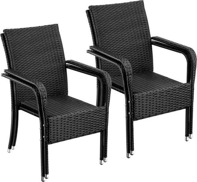 tectake Rattanstuhl Girona 4er Set Schwarz, stapelbar und UV-beständig, B/T/H: 58 x 43,5 x 90 cm - Bild 2