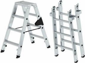 Günzburger Stufen-Stehleiter-Set aus Aluminium, beidseitig begehbar und steckbar, Farbe Silber, Höhe: 150 cm - Bild 1
