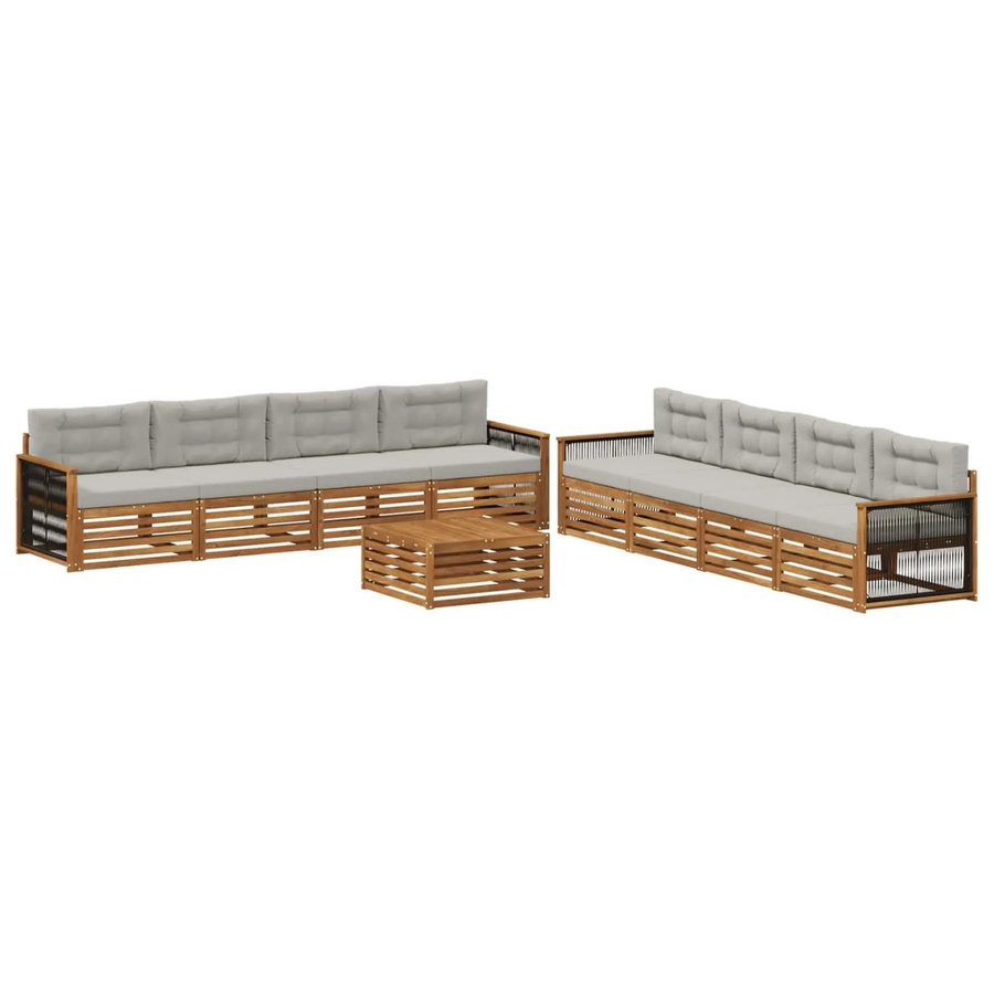 vidaXL Outdoor-Sofagarnitur aus massivem Akazienholz mit Kissen in Braun und Hellgrau - Bild 2