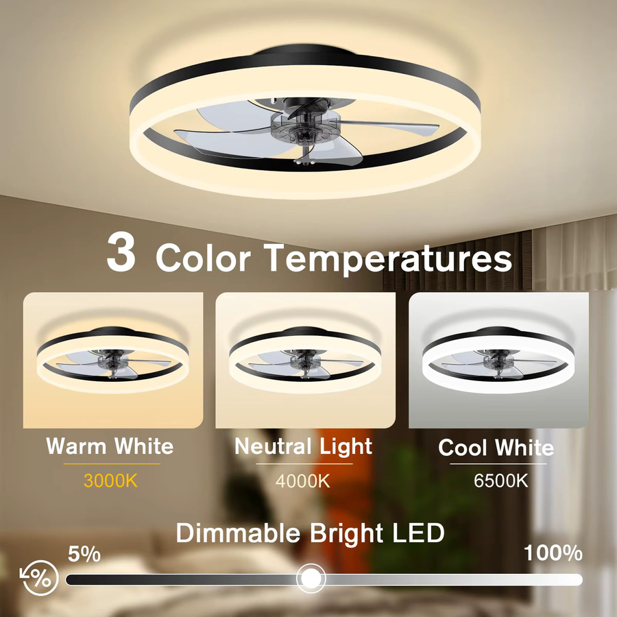 IRALAN Moderner Deckenventilator mit LED-Leuchte, Fernbedienung und App-Steuerung, flache Montage, reversibel mit 6 Geschwindigkeiten und 3 Farbtemperaturen - Bild 2