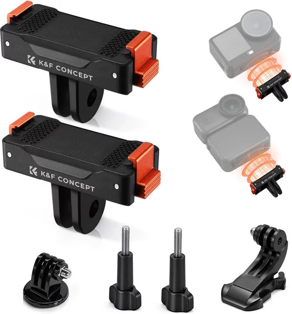 K&F CONCEPT Magnetische Schnellwechselhalterung für DJI Osmo Action 6 und DJI Osmo Action Nano, Schwarz, mit 1/4 Zoll Gewinde und GoPro-Adapter - Bild 1