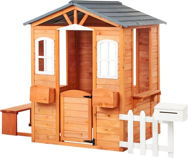 Beliani Garten Spielhaus AMPELIKO aus Holz in Weiss und Grau, B/T/H: 120 x 212 x 142 cm - Bild 1