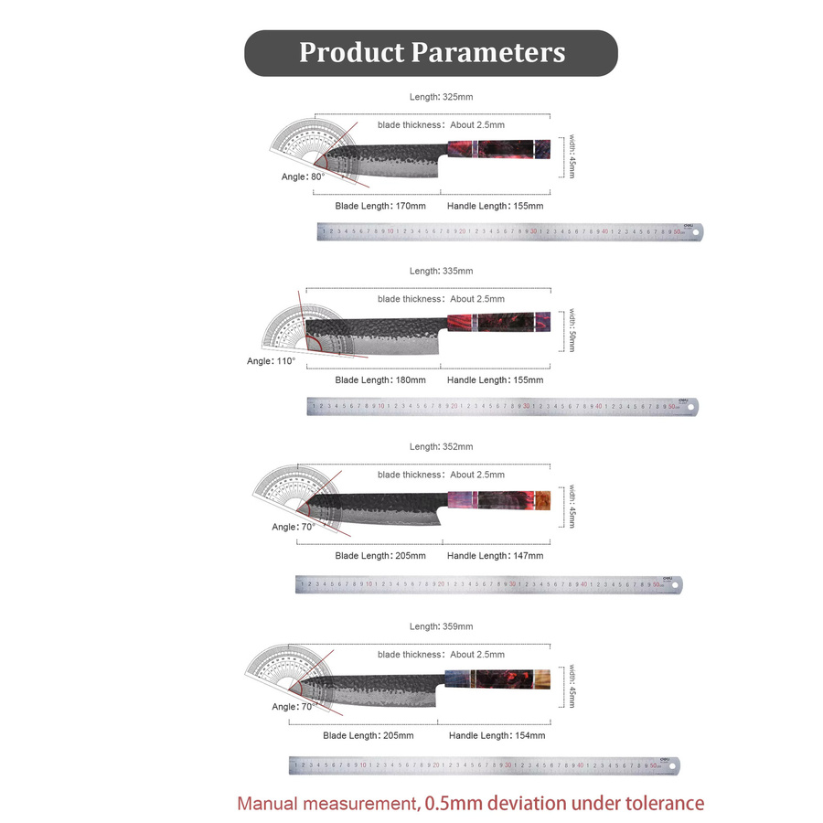 Baovim Küchenmesser-Set aus handgeschmiedetem Damaststahl mit 67 Schichten, japanisches Santoku und Utility-Messer, multicolour - Bild 4