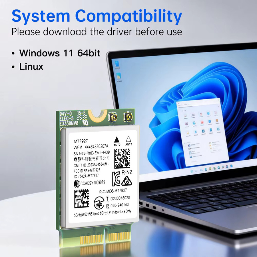Fenvi WiFi 7 M.2 WLAN-Adapter mit Bluetooth 5.4, Tri-Band 2,4G/5G/6GHz Netzwerkkarte inklusive Antennen für Windows 11 - Bild 4