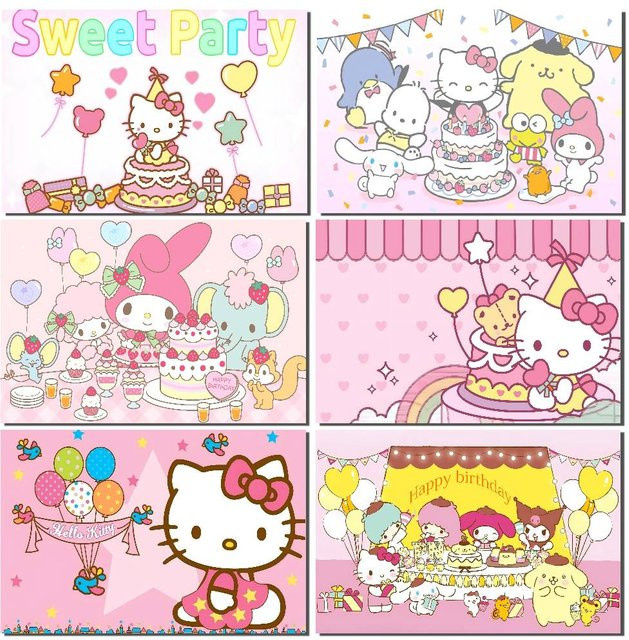 Mesuca Hello Kitty Fotohintergrund als Partydekoration und Requisite für Produktfotografie, Mehrfarbig, B: 70 cm, H: 70 cm, T: 6 cm - Bild 1