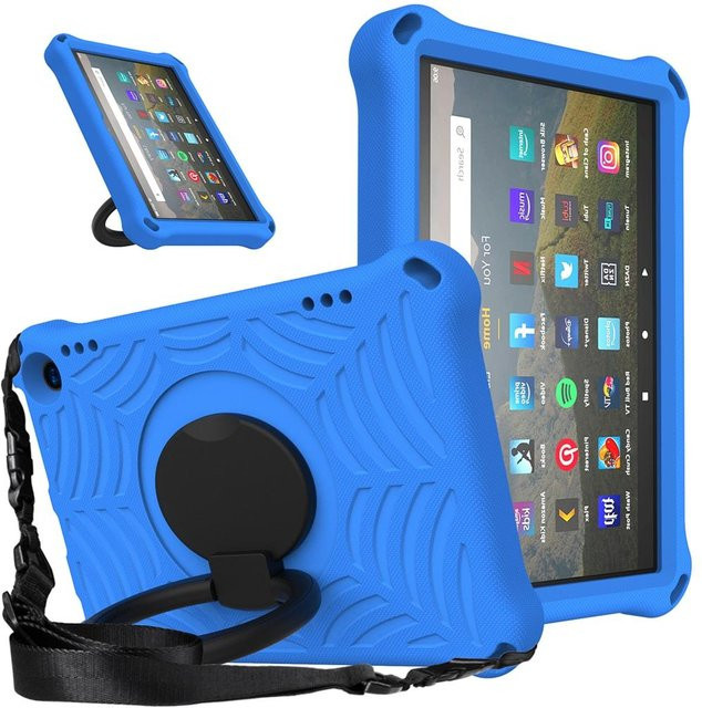 Ubasy Stoßfeste EVA Kinderschutz Hülle für Amazon Fire HD 8 Plus 10. und 12. Generation 8,0 Zoll mit Zugring und Schultergurt, Blau - Bild 1