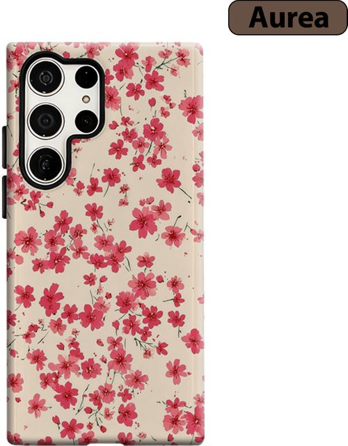 Stoßfeste Doppelschicht Handyhülle mit Blumenmuster für Samsung Galaxy S25 Ultra, S24 und S23 Ultra Plus in Pink - Bild 1