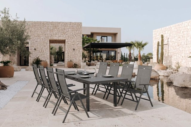 Hartman Aruba Garten-Essgruppe in Anthrazit aus Aluminium und Textilene mit ausziehbarem Tisch und 8 Klappstühlen, Tisch B: 180 bis 240 cm, T: 100 cm, H: 76 cm - Bild 1