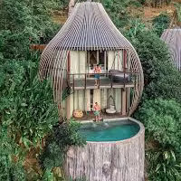 Rustikale Holzkabine als Campinghaus und Traumbaumhaus in Braun mit gewölbtem Dome-Design - Bild 2