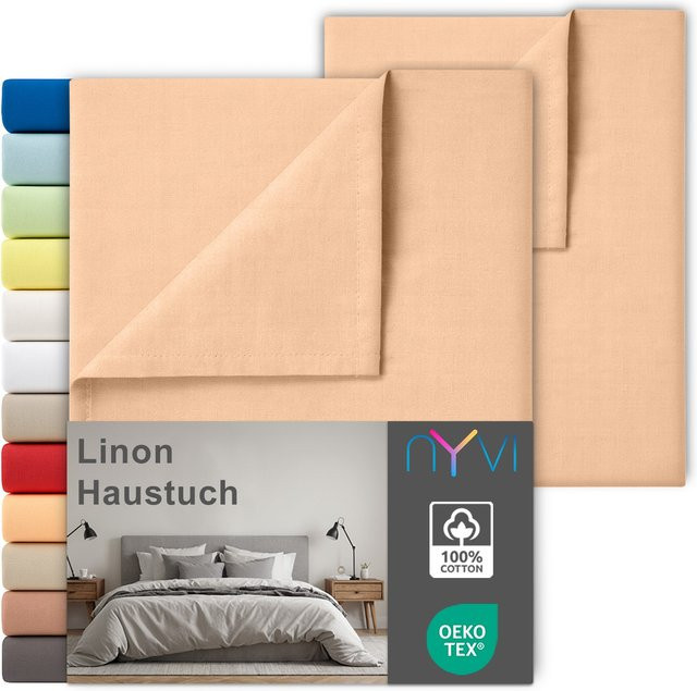 NYVI Linon Deluxe Bettlaken aus 100% atmungsaktiver Baumwolle, 2er Set, Farbe: Apricot, B: 150 cm, T: 250 cm - Bild 1