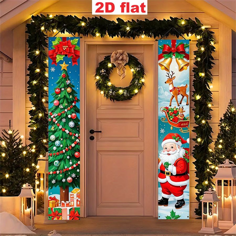 VIKAMA Weihnachtsbanner Couplet mit Rentier und Weihnachtsmann, Multicolor, Hängende Dekoration für den Weihnachtsbaum - Bild 2