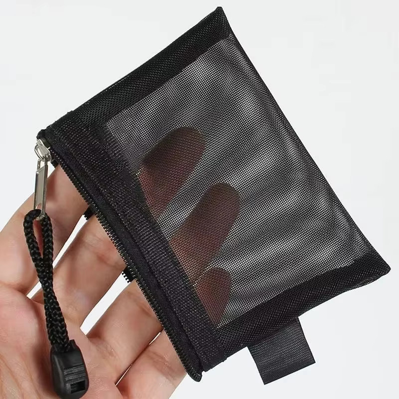Tragbare Netz-Kartenaufbewahrungstasche aus Nylon in Grau mit Karabiner - Bild 4