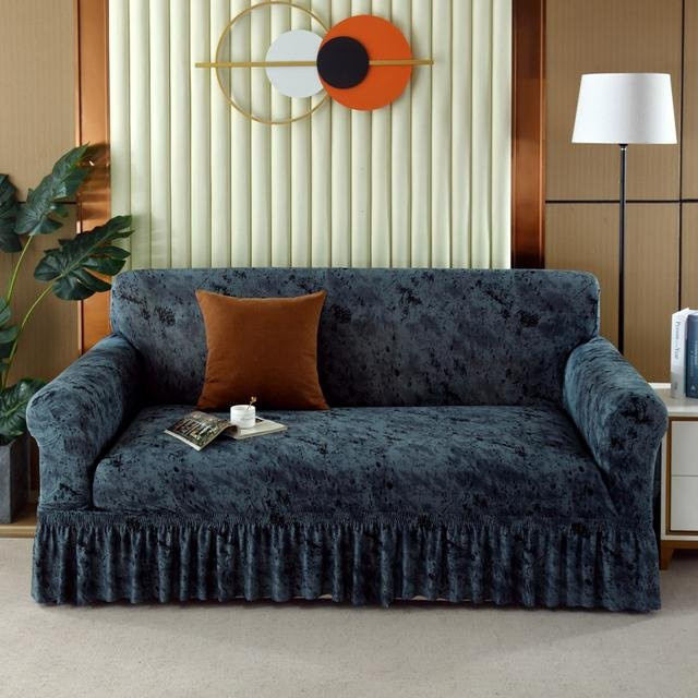 S-EMIGA Universeller Sofabezug mit Rock in Blau, waschbarer und rutschfester Stretch-Bezug für Sofas, Größe Small (Breite: 90-140 cm) - Bild 1