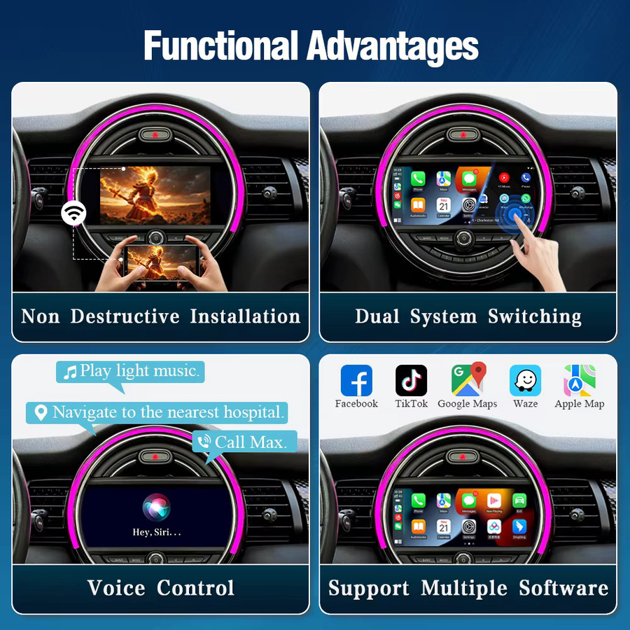 AUTOTOP Kabelloser CarPlay und Android Auto Adapter für BMW Mini R55 R56 R57 R58 R60 R61 F54 F55 F56 Clubman Countryman Cooper in Schwarz - Bild 3