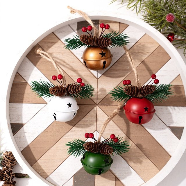 WakaParty Weihnachts-Anhänger mit Jingle Bell und Beerenbaum-Ornament in Rot und Gold - Bild 1