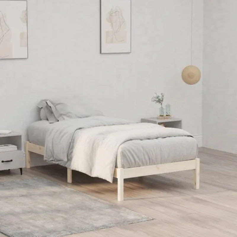 Massivholzbett Vidaxl aus Kiefer im Landhaus- und Skandinavischen Stil, B/T/H: 100 x 190 cm, Farbe: Natur, Braun oder Weiß - Bild 1