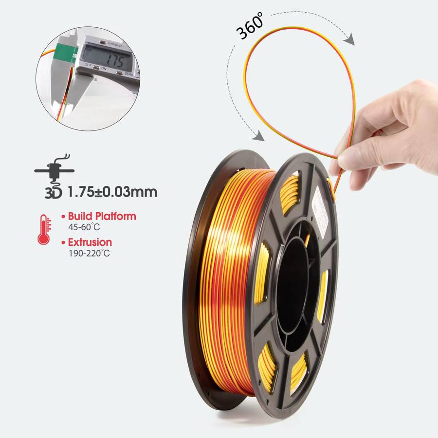 3D Maliang PLA-Filament Bundle, zweifarbiges Silk PLA für FDM-Drucker, 1,75 mm, Grün-Rot, 4 x 250 g - Bild 2