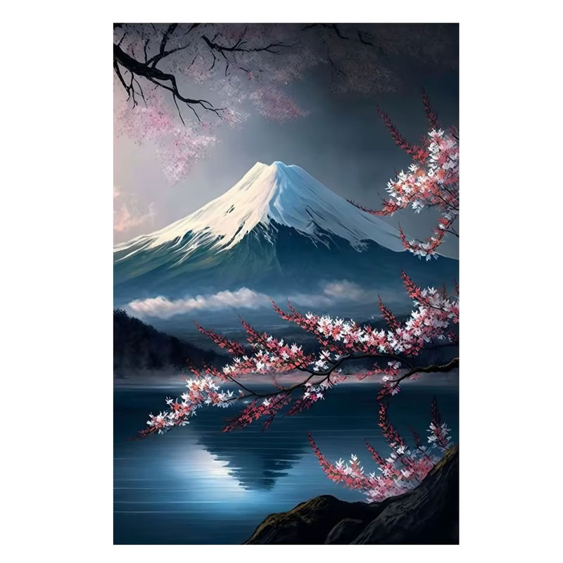 Diamantmalerei Landschaft mit japanischer Kirschblüte und Mount Fuji von FANQING, Mehrfarbiges Mosaik-Strass-Set für Wanddekoration - Bild 3