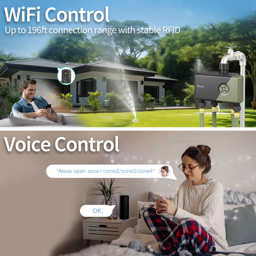 Diivoo Garten-WLAN-Wassertimer mit 3/4 Zonen und Regenverzögerung für automatische Bewässerungssysteme - Bild 3