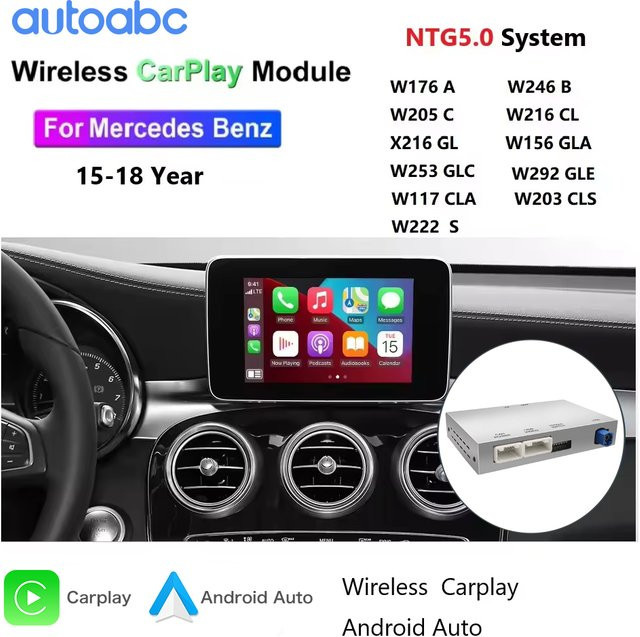 AUTOABC Drahtloses CarPlay und Android Auto Modul für Mercedes C-Klasse W205, GLC-Klasse W253 und S-Klasse mit NTG5.0 System inklusive Rückfahrkamera Unterstützung - Bild 1