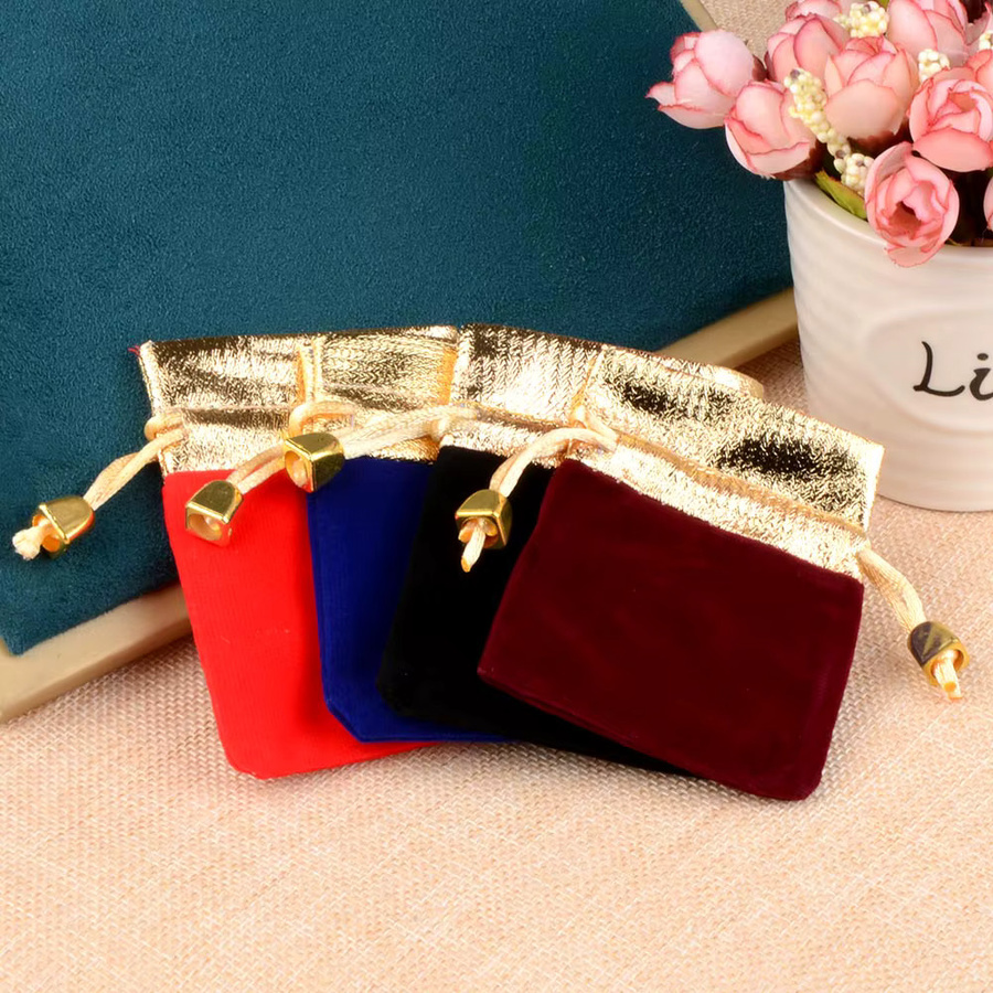 25 Stück Samtbeutel mit Kordelzug und goldfarbenem Rand für Schmuck und Geschenke in verschiedenen Größen, Blau und Gold - Bild 4