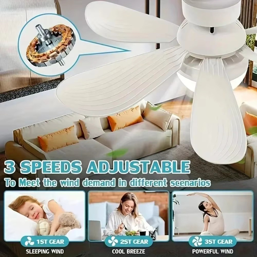 JOYINLED Moderner LED Deckenventilator mit Fernbedienung, Dimmbar, E27, Weiß, Rund - Bild 5