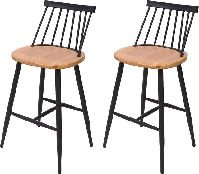 2er-Set Barhocker MCW-G69 aus Massivholz und Metall im Retro Design, Farbe Braun - Bild 1