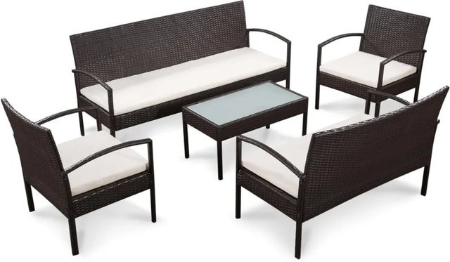 vidaXL 5-tlg Garten-Lounge-Set Modell 4 aus Poly Rattan in Braun mit Auflagen und Metallgestell - Bild 1
