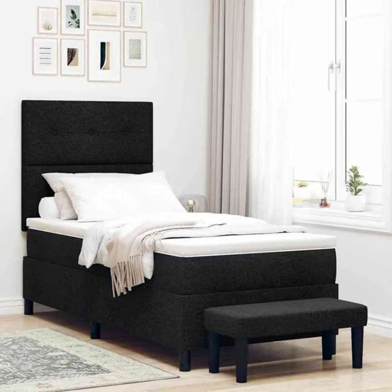vidaXL Boxspringbett mit Matratze in Schwarz aus Stoff und Holzwerkstoff B/T/H: 80 x 200 cm - Bild 1