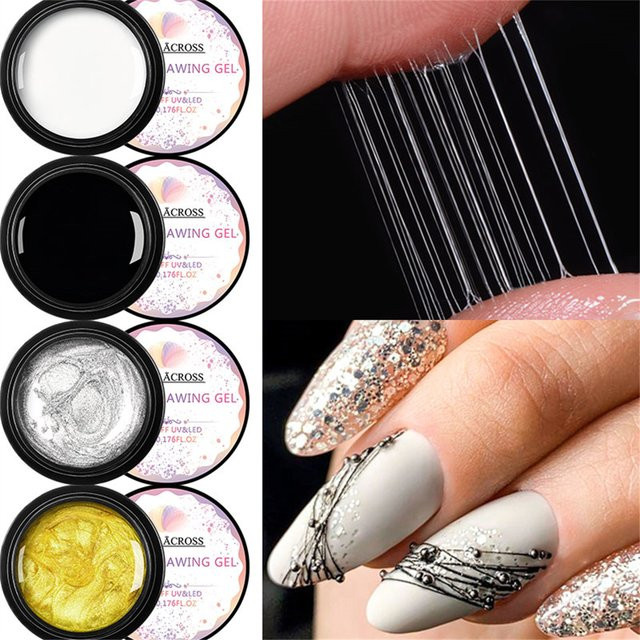 MEET ACROSS Spider Drawing UV-Gel Nagellack, 5 ml, Schwarz, Weiß, Gold, Silber - Bild 1