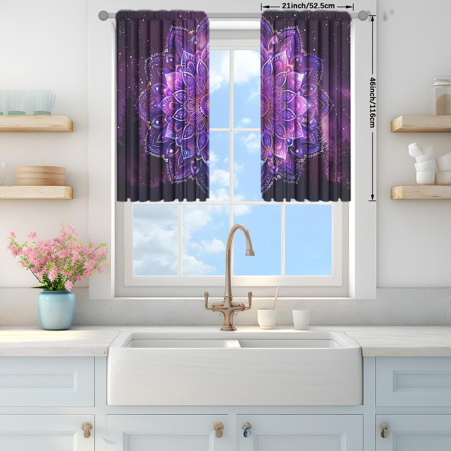 2er-Set Lila Mandala Vorhang mit Grafikprint, halbtransparent, Breite: 52,5 cm, Höhe: 116 cm - Bild 3