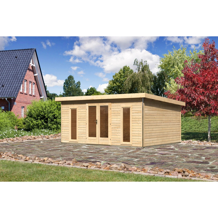 Karibu Holz-Gartenhaus Norrköping mit Flachdach in Naturbelassen, B: 488 cm, T: 366 cm, H: 231 cm - Bild 2