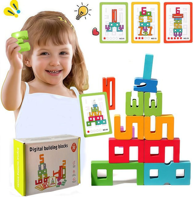 BizyKoady Montessori Math Holz Anzahl Stapeln Bausteine Digitale Balance Spielzeug, Bunt / Mehrfarbig - Bild 1