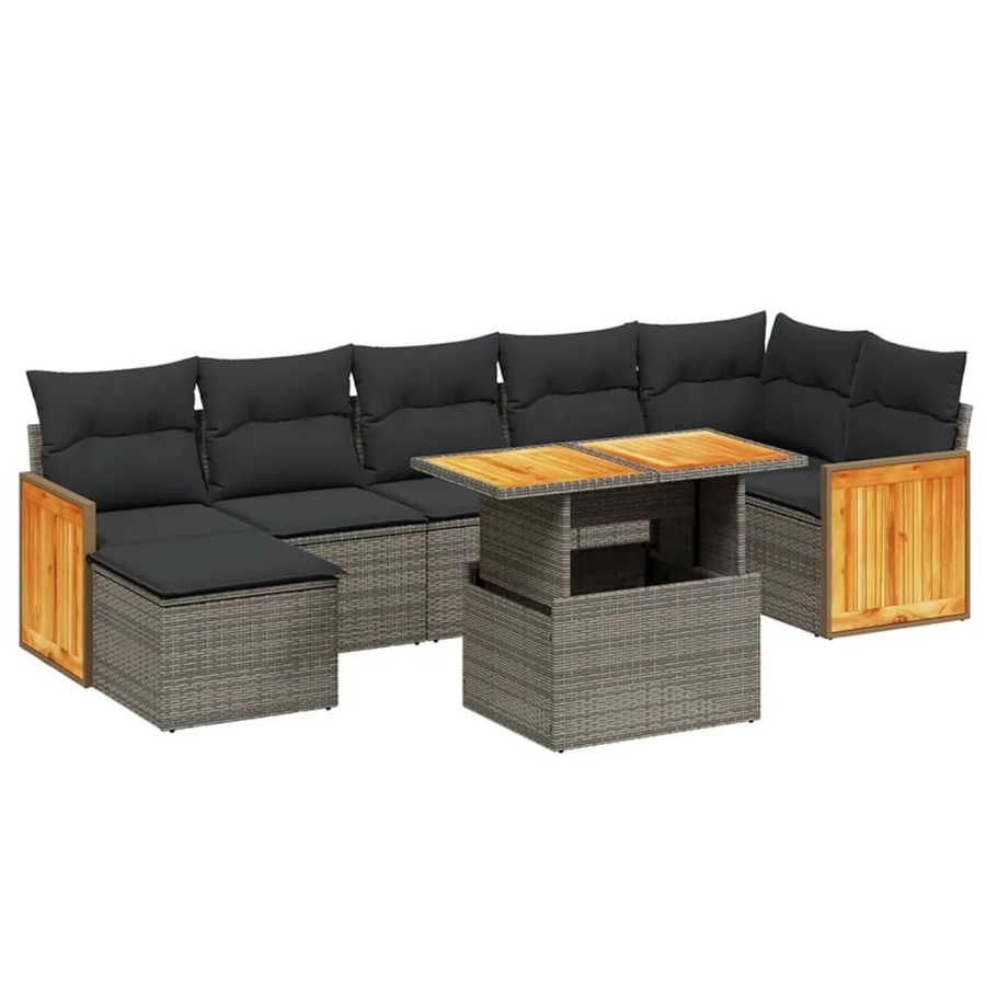 vidaXL 8-teilige Garten-Sofagarnitur aus Polyrattan in Grau mit Kissen und Couchtisch - Bild 2