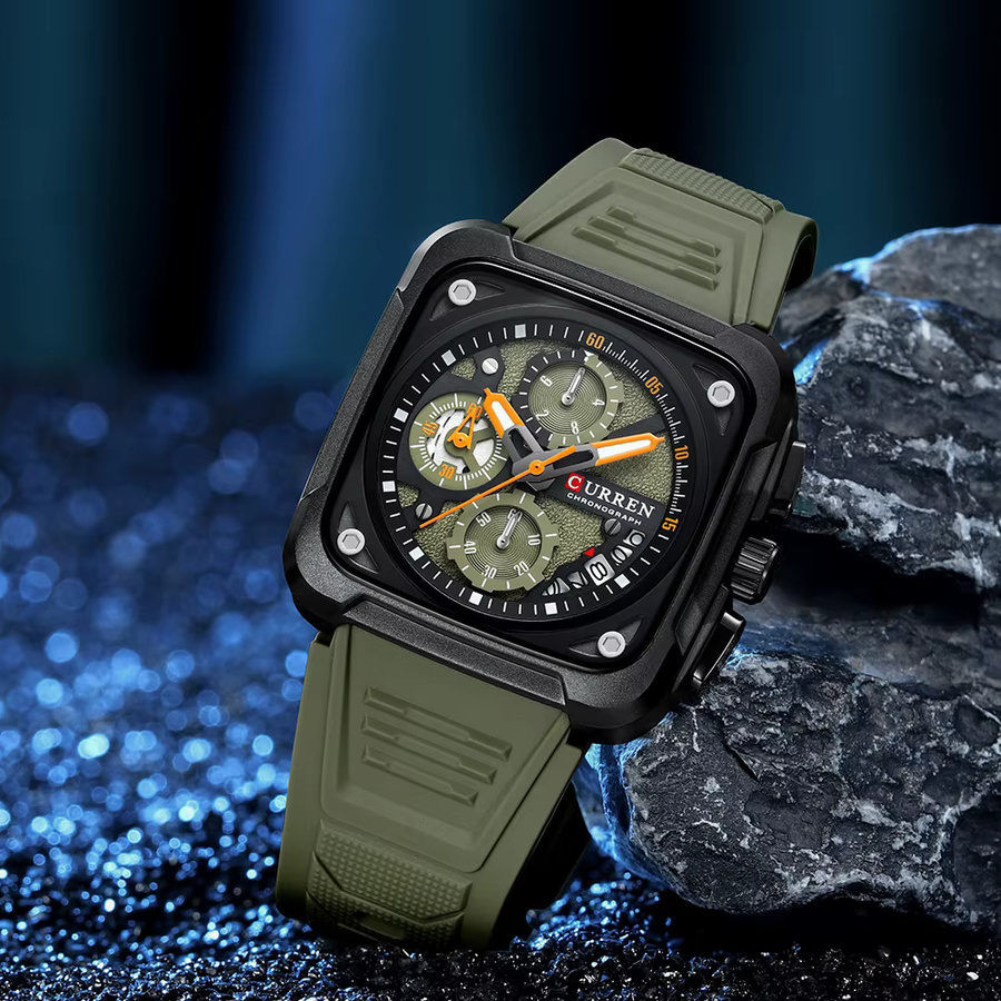 CURREN Chronograph Armbanduhr, Quarz, Eckig, Schwarz, Herren - Bild 2