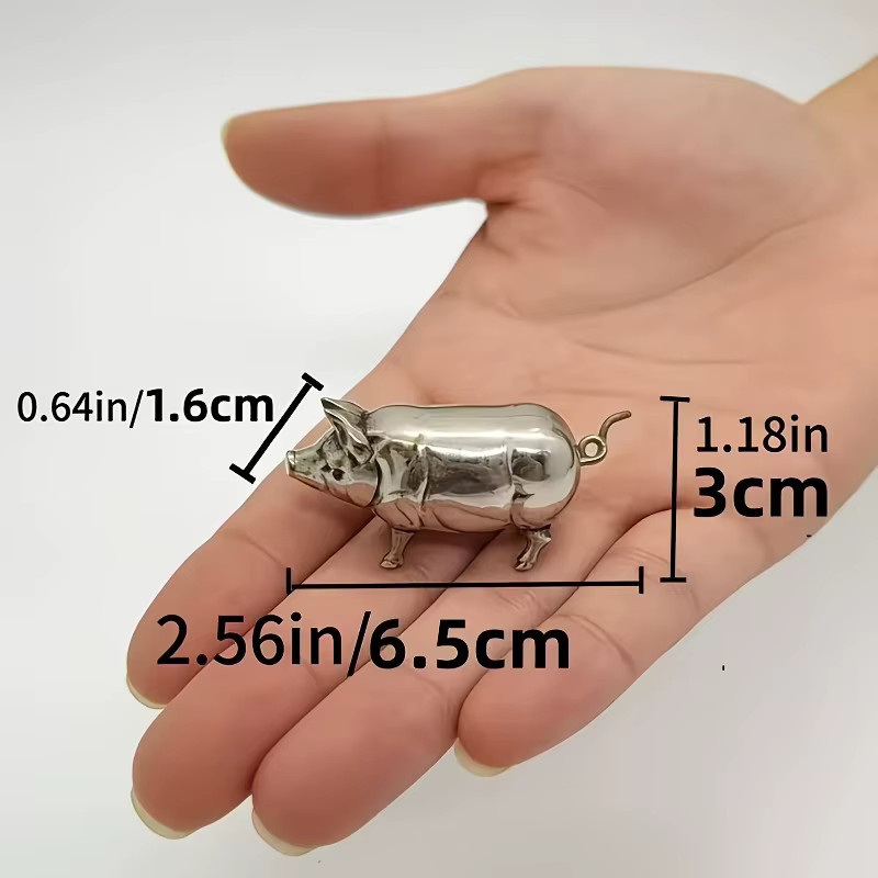 Mini-Maßband im Vintage-Stil mit Schweine-Motiv aus Metall in Silber - Bild 2