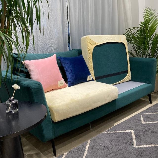 Yiran Furniture Dehnbarer Sofasitzkissenbezug aus Samt-Plüsch, Einfarbig, Rutschfest, für Ecksofas und Stühle - Bild 1