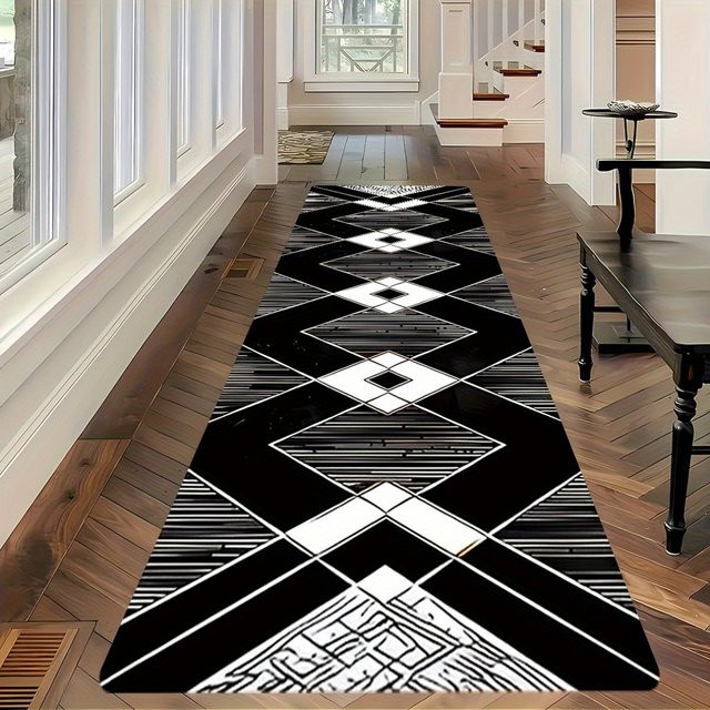 VIKAMA Moderner Streifenteppich in Schwarz, minimalistisches geometrisches Design, rutschfest, B/T/H: 120 x 40 x 1 cm - Bild 1