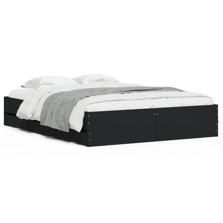 vidaXL Bettgestell mit Schubladen in Schwarz aus Holzwerkstoff, B/T/H: 140 x 200 x 33 cm - Bild 2