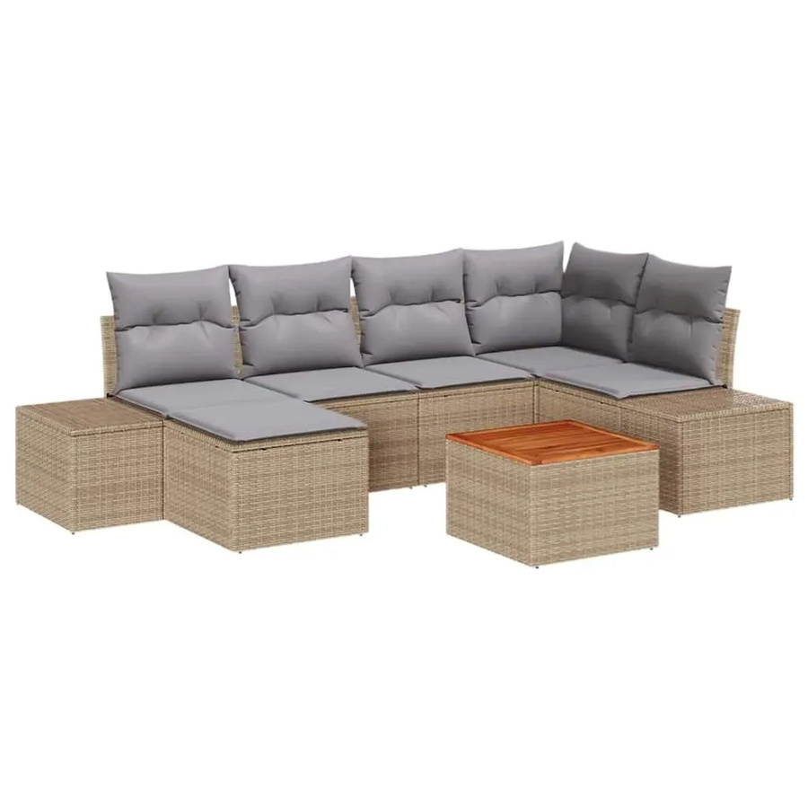 7-teiliges vidaXL Garten-Sofa-Set aus Polyrattan in Beige und Hellgrau mit Akazienholz-Gestell und UV-beständigen Kissen - Bild 2