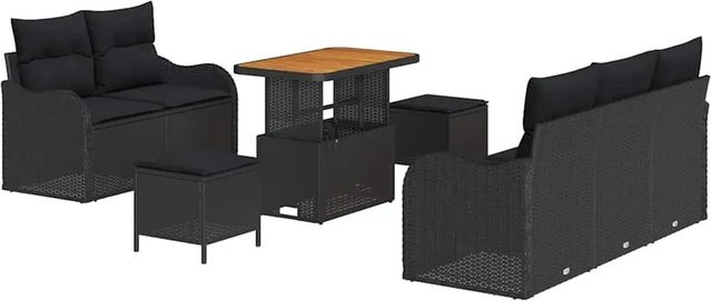vidaXL Garten-Sofa-Set 8-teilig aus Poly Rattan und Stahl in Schwarz mit Polsterung und Tisch - Bild 1