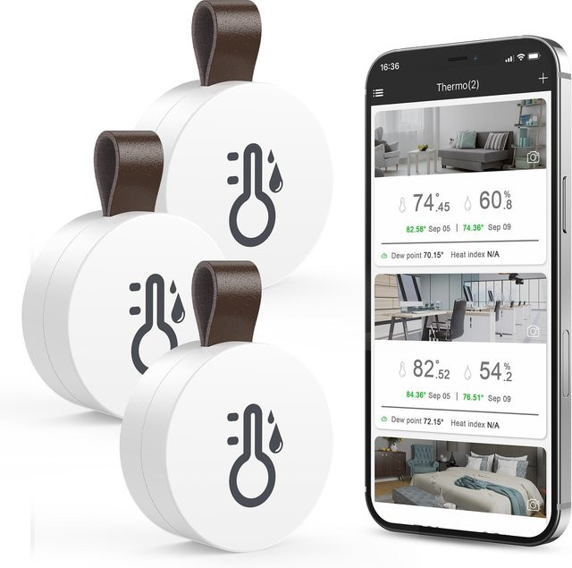 ORIA Drahtloses Bluetooth Thermometer-Hygrometer Set mit App-Steuerung, Weiß - Bild 1