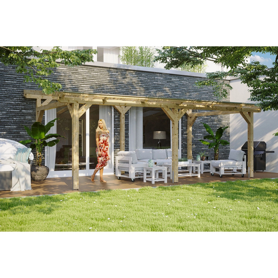Skan Holz Terrassenüberdachung Siena aus Leimholz in Natur mit Polycarbonat-Dach, B/T: 648 x 350 cm - Bild 2