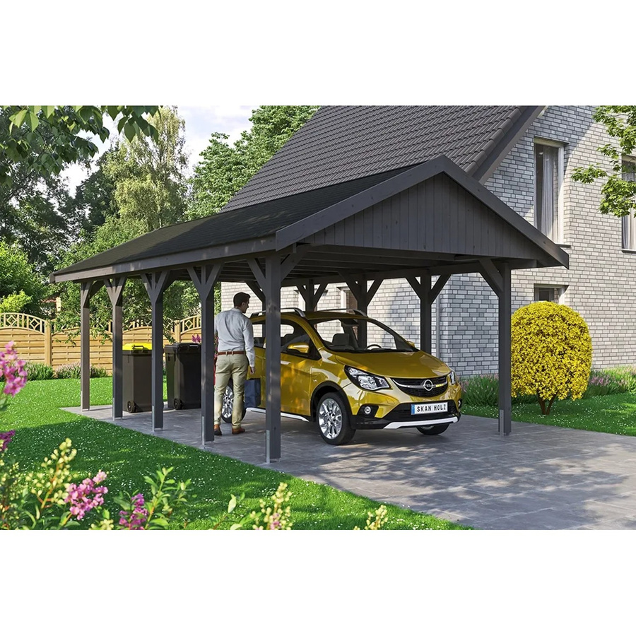 Skan Holz Carport Wallgau Satteldach in Schiefergrau mit schwarzen Dachschindeln, B/T: 430 x 750 cm, Höhe: 326 cm - Bild 2