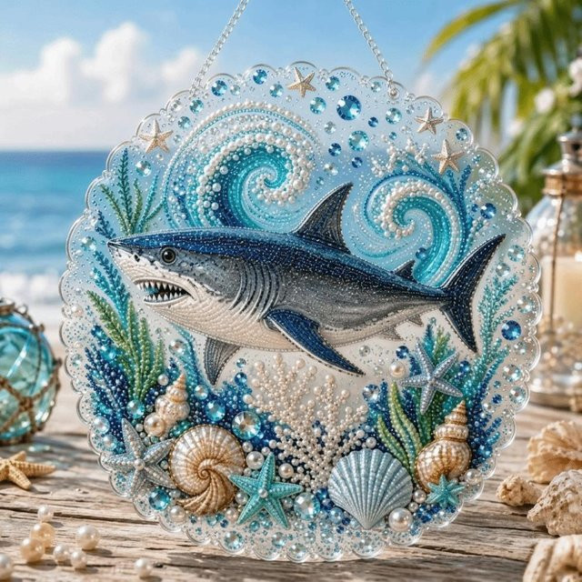 Ocean Pearl Art Perlenkunst DIY-Set, Meerestiere, Blau, 20cm - Bild 1