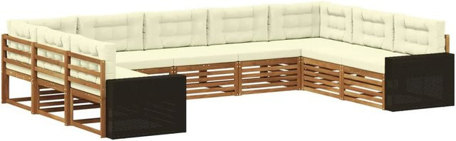 vidaXL Outdoor-Sofagarnitur aus Massivholz Akazie in Natur und Beige, 9-teiliges Set mit Sitzkissen und Rückenkissen - Bild 1