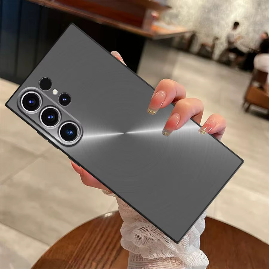 Schwarze weiche Handyhülle mit gebürsteter Metallstruktur und Stahldruck für Samsung Galaxy S23 Ultra, S25 Edge, S21 FE, S24 Plus und S20 - Bild 2